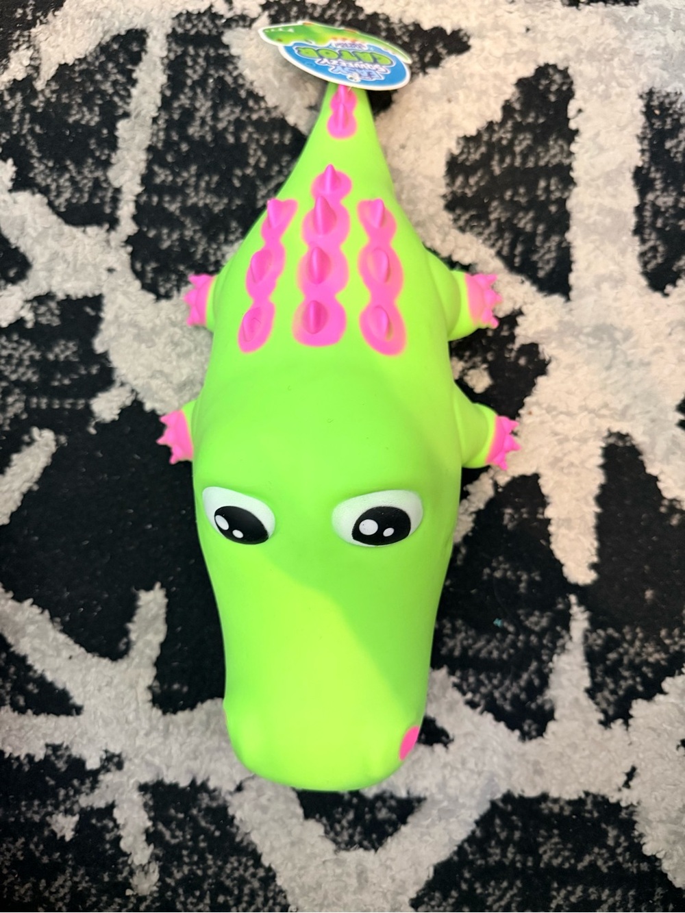 Neon Green Alligator Dog Toy with Pink Accents